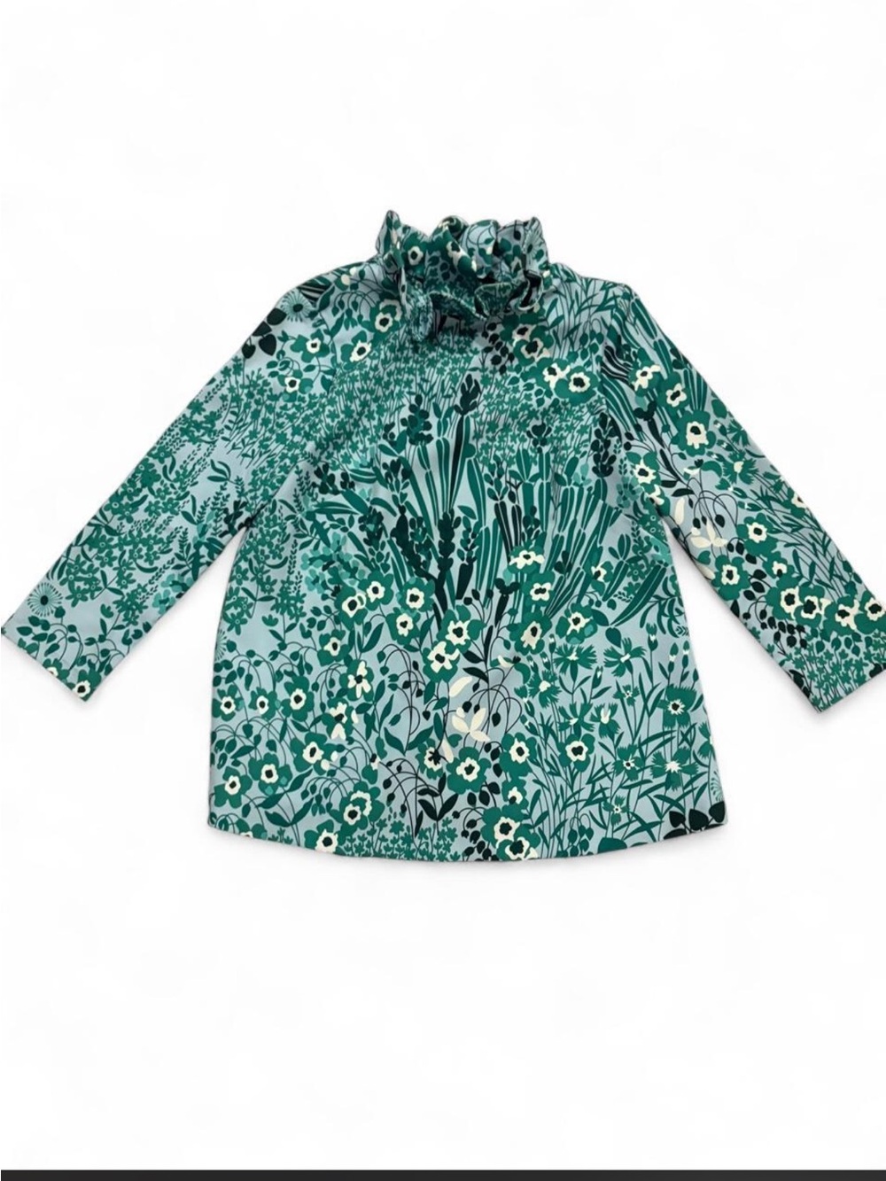 Tuckernuck Teal and Green Floral Ruffle-Neck Blouse